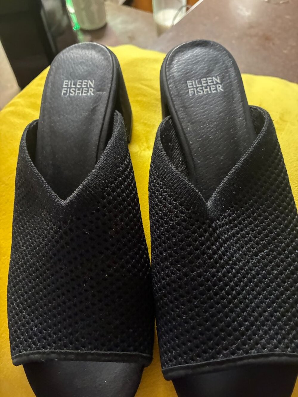 Eileen Fisher Womens 8.5 Fave Stretch Mule Sandals Black Knit Slide Heels